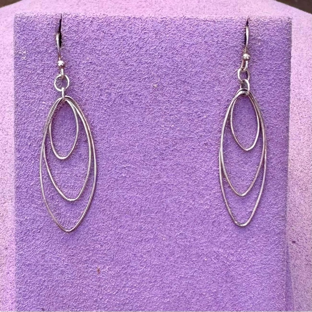 Vintage Sterling Silver Triple Hoop Dangle Earrings